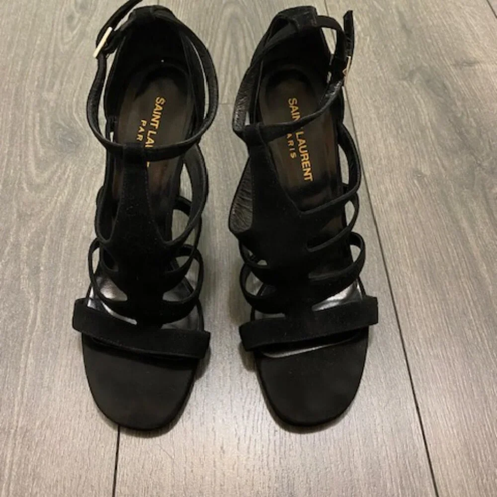 Saint Laurent Black Suede Gladiator Stiletto Heels Size 8.5
